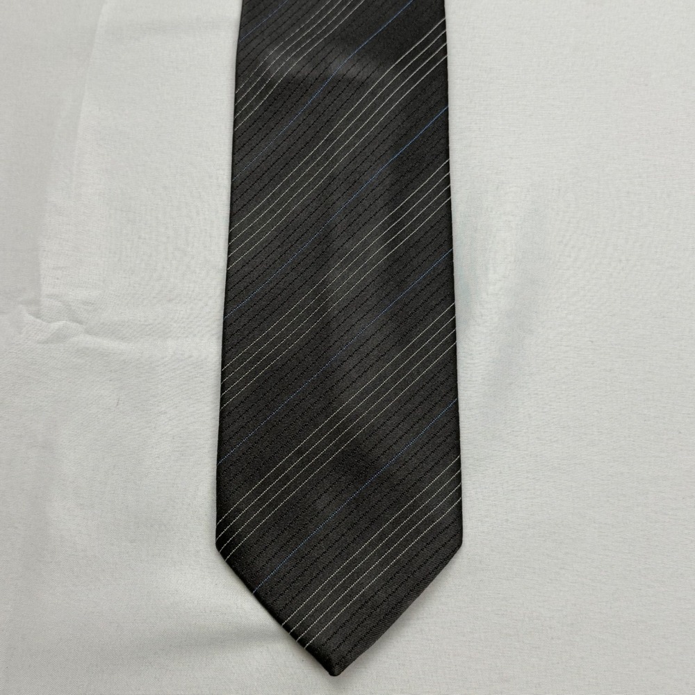 Ermenegildo Zegna Necktie 59"x3.5" Black Striped Silk Cotton Blend Made In Italy